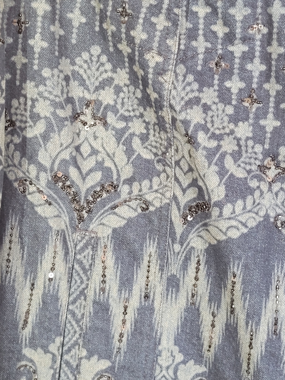 Women's Denim Patterned Button-Front Jacket - Picture 2 of 7